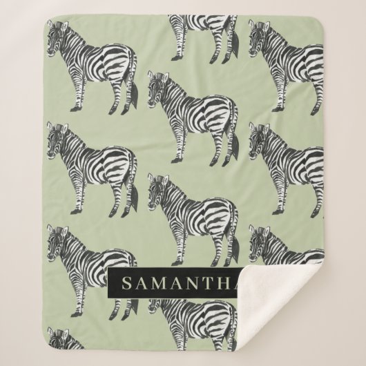 Couverture Sherpa Jungle Zebra Wild Motif & Nom personnalisé (Devant)