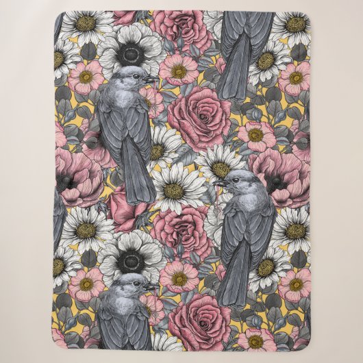 Couverture Sherpa Jus gris et fleurs (Devant)