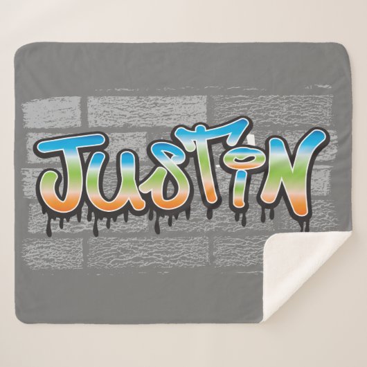 Couverture Sherpa Justin Votre Nom graffiti Logo Peinture murale en (Devant (Horizontal))
