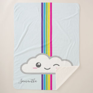Couverture Sherpa Kawaii Cloud et Monogramme arc-en-ciel Sherpa Blan