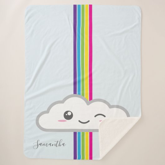 Couverture Sherpa Kawaii Cloud et Monogramme arc-en-ciel Sherpa Blan (Devant)