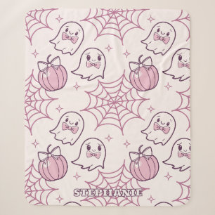 Couverture Sherpa Kawaii Halloween rose Fantômes et Citrouille