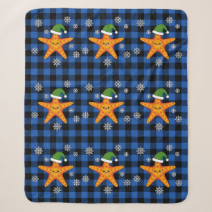 Couverture Sherpa Kawaii Xmas Starfish sur Blue Buffalo Motif