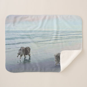 Couverture Sherpa Keeshonds at the Seashore Peinture Dog Art