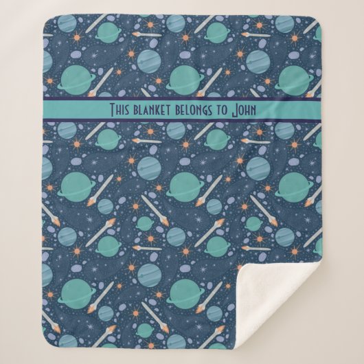 Couverture Sherpa Kids Rocket Ship Jupiter Saturn Planet Stars (Devant)