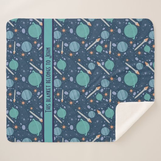 Couverture Sherpa Kids Rocket Ship Jupiter Saturn Planet Stars (Devant (Horizontal))