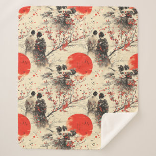 Couverture Sherpa Kimono Couple Sakura Romantique Motif (3)