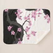 Couverture Sherpa Kimono japonais Sakura noir et blanc (Devant (Horizontal))