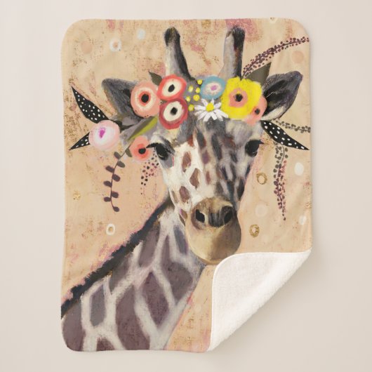 Couverture Sherpa Klimt Giraffe | Couronne De Fleurs (Devant)