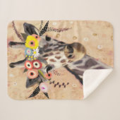 Couverture Sherpa Klimt Giraffe | Couronne De Fleurs (Devant (Horizontal))