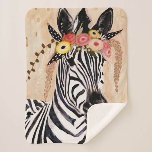 Couverture Sherpa Klimt Zebra | Couronne De Fleurs (Devant)