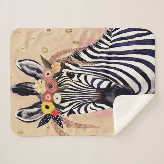 Couverture Sherpa Klimt Zebra | Orné De Fleurs (Devant (Horizontal))