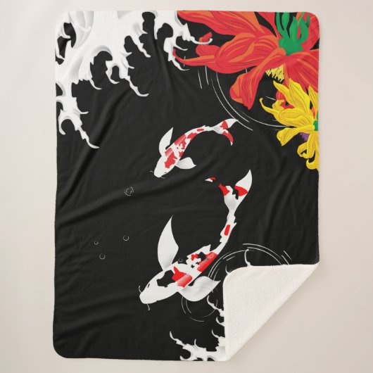 Couverture Sherpa Koi Pond - black - Japanese Design Blanket (Devant)