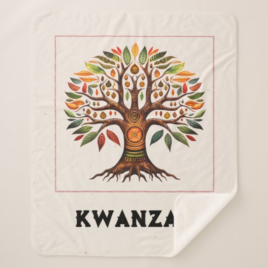 Couverture Sherpa Kwanzaa Arbre Africain Moyen Hérpa Blanche (Devant)