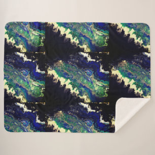Couverture Sherpa La Laguna peinture noir bleu turquoise blanc