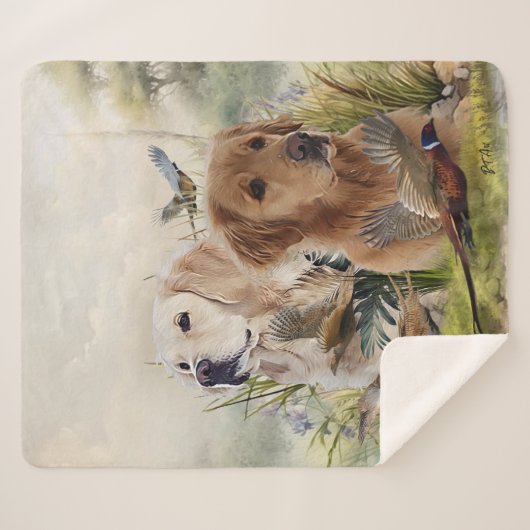 Couverture Sherpa Labrador Retrivers avec faisan, Art (Devant (Horizontal))
