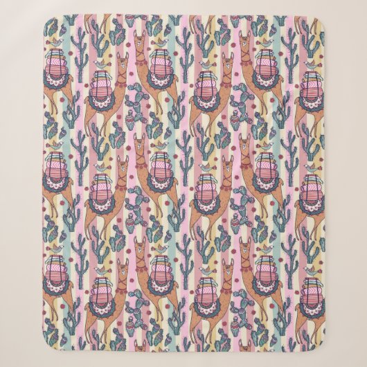 Couverture Sherpa Lamas sur le motif de rayures (Devant)