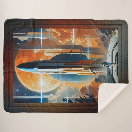 Couverture Sherpa Lancement Lunaire - Voyage vers Moon Retro Poster (Devant (Horizontal))