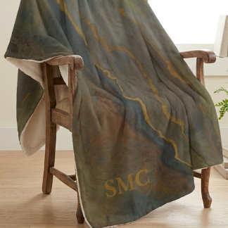 Couverture Sherpa Lancer de marbre abstrait or et ardoise moderne