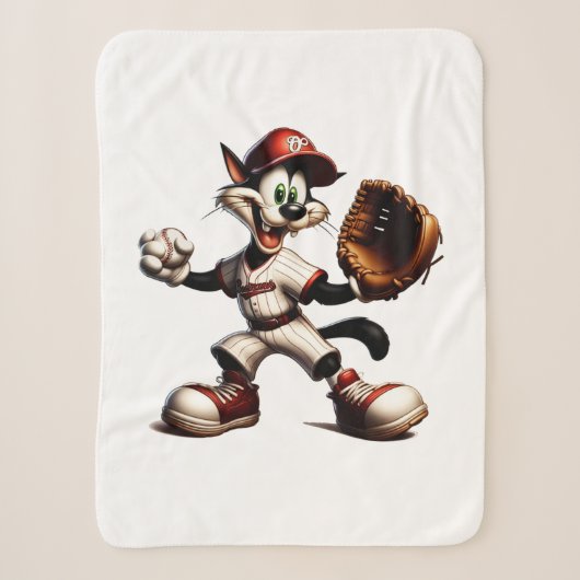 Couverture Sherpa Lanceur de baseball Goofy Cat se prépare (Devant)