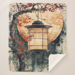 Couverture Sherpa Lanterne au clair de lune Sumi-E Aquarelle (2)