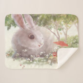 Couverture Sherpa Lapin avec Fleurs (Devant (Horizontal))