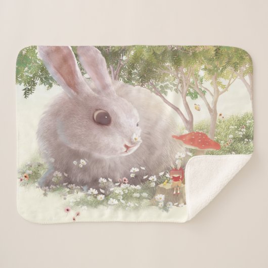 Couverture Sherpa Lapin avec Fleurs (Devant (Horizontal))