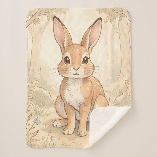 Couverture Sherpa Lapin brun mignon dans une forêt (Devant)