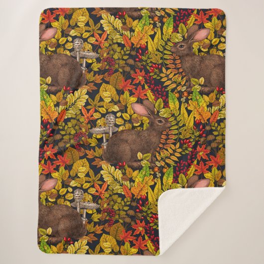 Couverture Sherpa Lapin d'automne en noir (Devant)