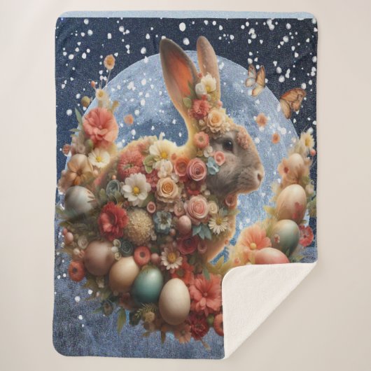 Couverture Sherpa Lapin de Pâques en fleurs (Devant)