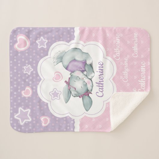Couverture Sherpa Lapin nommé fait sur commande adorable de sommeil (Devant (Horizontal))