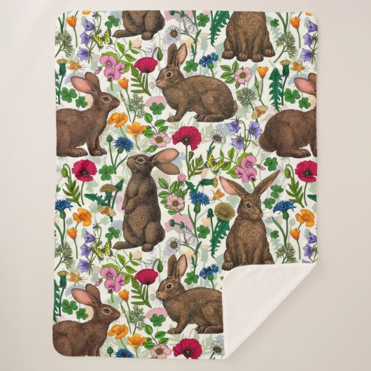Couverture Sherpa Lapins et fleur sauvage (Devant)