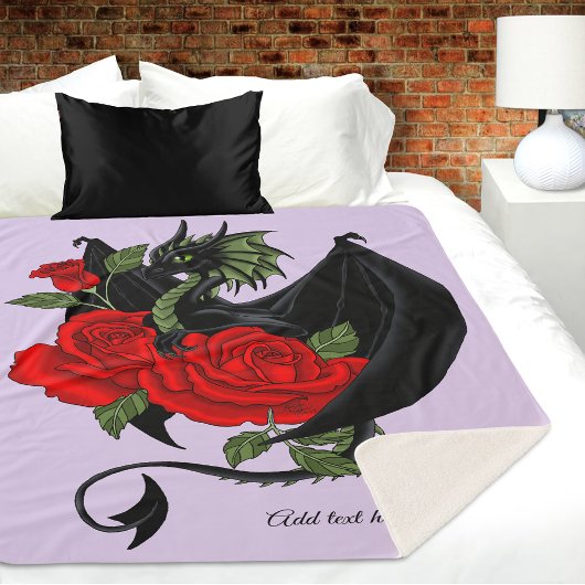 Couverture Sherpa Lavande de roses rouges de dragon noir