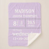 Couverture Sherpa Lavender Cute Baby born Stats (Devant)