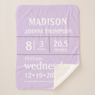 Couverture Sherpa Lavender Cute Baby born Stats