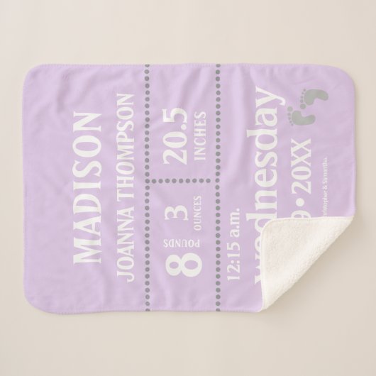 Couverture Sherpa Lavender Cute Baby born Stats (Devant (Horizontal))