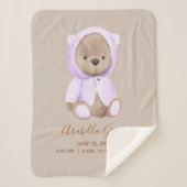 Couverture Sherpa Lavender Teddy Bear Bébé statistiques de naissance (Devant)