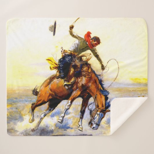 Couverture Sherpa "Le Bucker" Western Art de Charles M Russell (Devant (Horizontal))