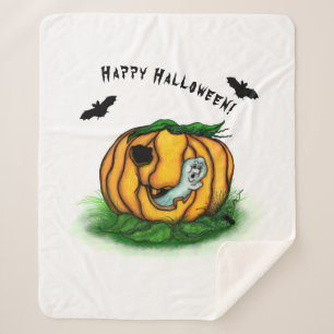 Couverture Sherpa Le fantôme d'Halloween, chauve-souris, fantôme et 