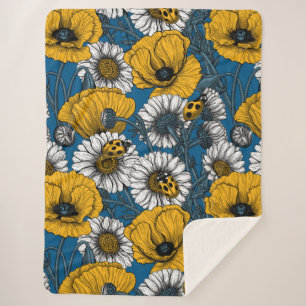 Couverture Sherpa Le pré en jaune et bleu