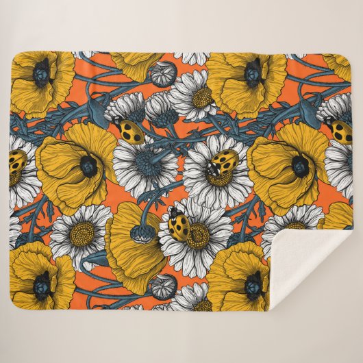 Couverture Sherpa Le pré en jaune et bleu (Devant (Horizontal))