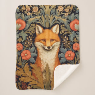 Couverture Sherpa Le renard et les fleurs rouges style Art nouveau