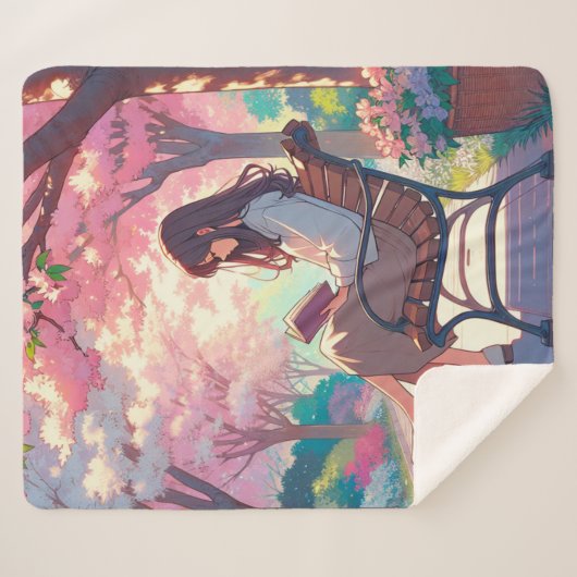 Couverture Sherpa Lecture féminine d'Anime dans le parc (Devant (Horizontal))