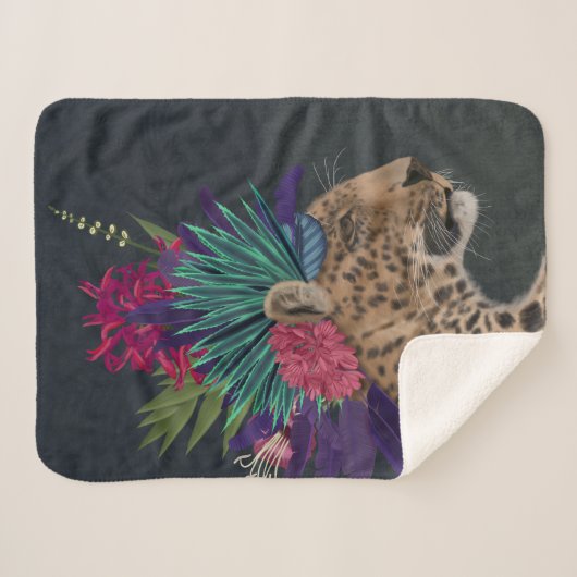 Couverture Sherpa Leopard avec tête tropicale (Devant (Horizontal))