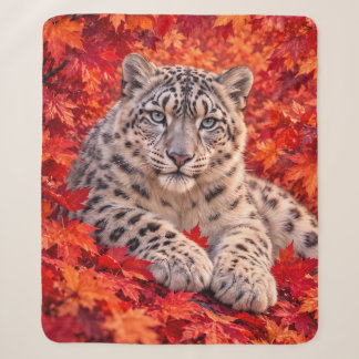 Couverture Sherpa Léopard des neiges sous feuilles d'érable automnal