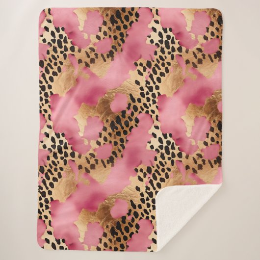 Couverture Sherpa Léopard doré rose (Devant)