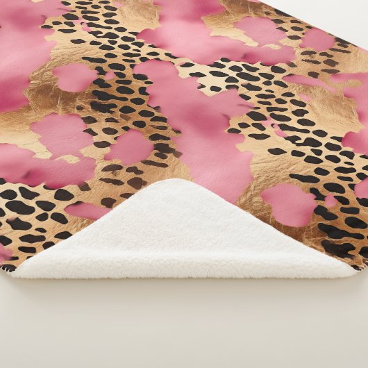 Couverture Sherpa Léopard doré rose (3/4)