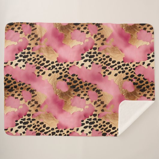 Couverture Sherpa Léopard doré rose (Devant (Horizontal))