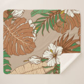 Couverture Sherpa Léopard fourrure tropicale feuille fleurs d'hibisc (Devant (Horizontal))