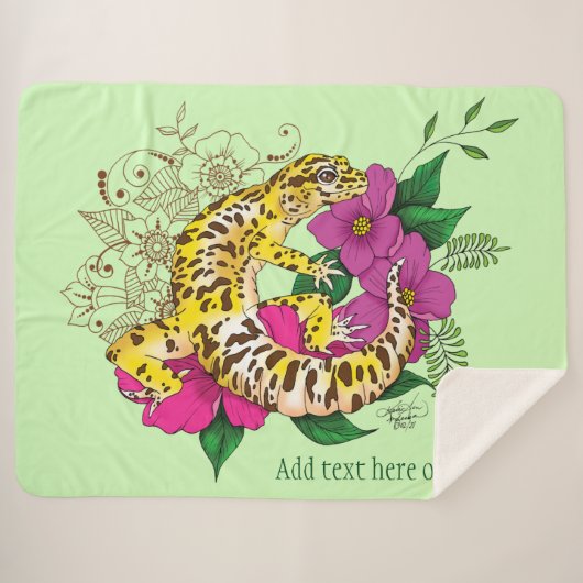 Couverture Sherpa Léopard jaune Gecko Vert (Devant (Horizontal))